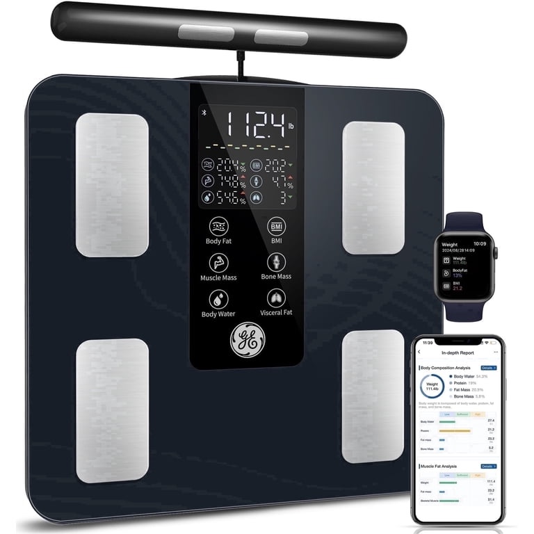 Condition photo showing New/Like New for ge smart body fat scale 8 electrode - bluetooth, bmi, muscle, water, digital, black