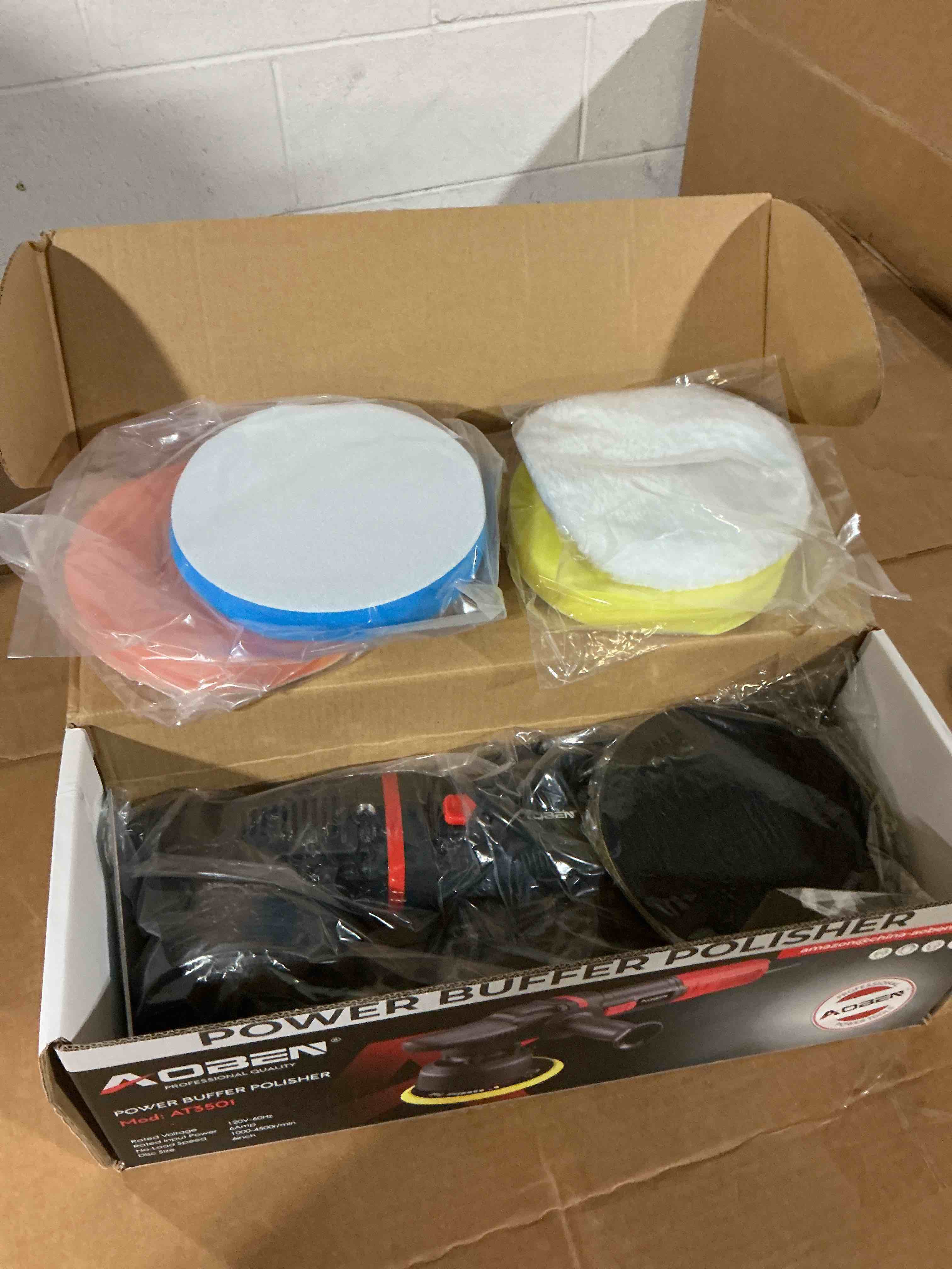 Condition photo showing New/Like New for aoben car buffer polisher,6 inch dual action polisher,random buffer polisher kit with 6 variable speed 1000-4500rpm,detachable handle,4 buffing pads for car detailing polishing and waxing at3501-7