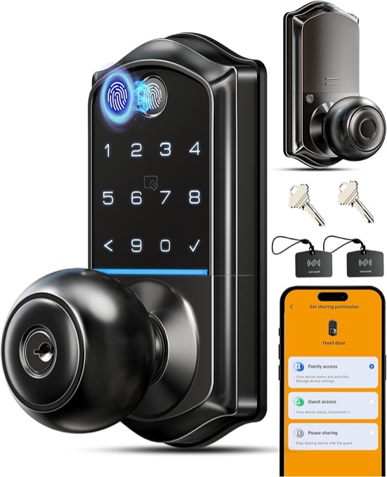 veise ve018 smart knob handle lock - fingerprint, app control, keyless entry for front door and bedr