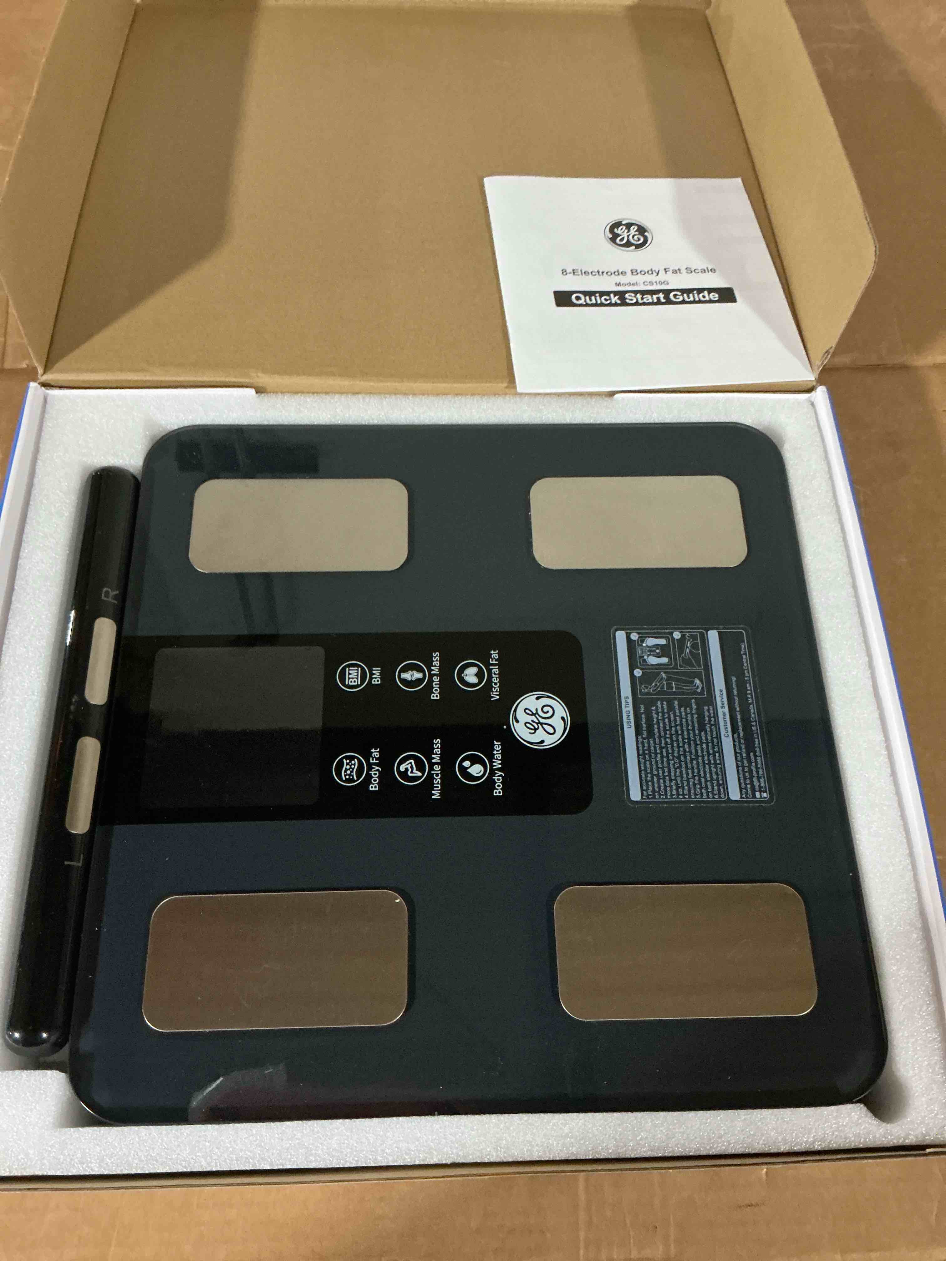 Condition photo showing Good Condition for ge smart scale for body weight: 8-electrode body pod fat monitor with full body composition analysis, bluetooth app sync, large handle display, 400lb capacity bathroom scale for home & gym, black
