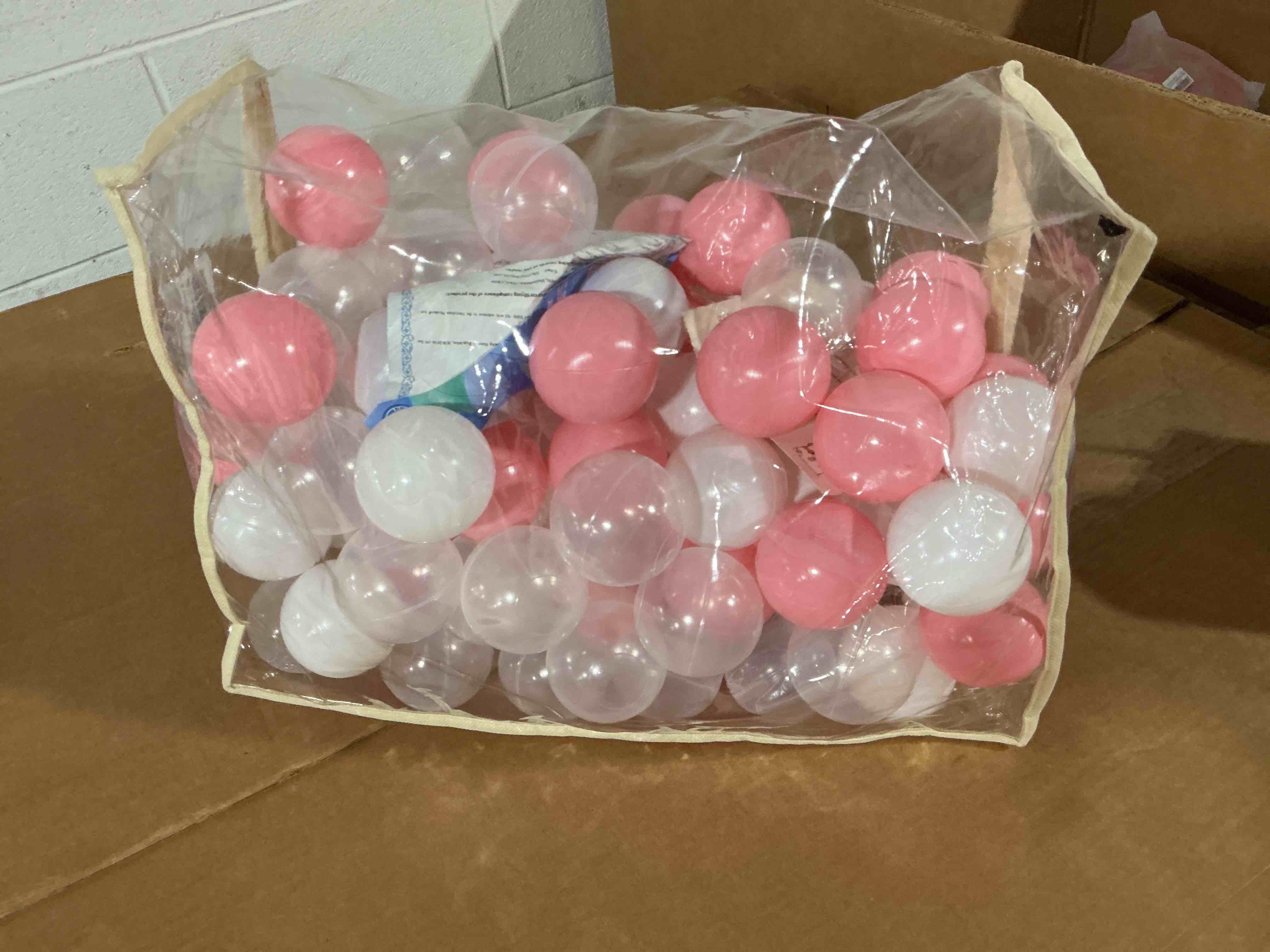 Condition photo showing Good Condition for ball pit balls for toddlers 1-3, 100pcs crush proof plastic balls for girls ball pit, bpa free non-toxic play balls for baby pool, playhouse, tent, for dogs & pets, white, clear & pink 100 pcs mc-pink