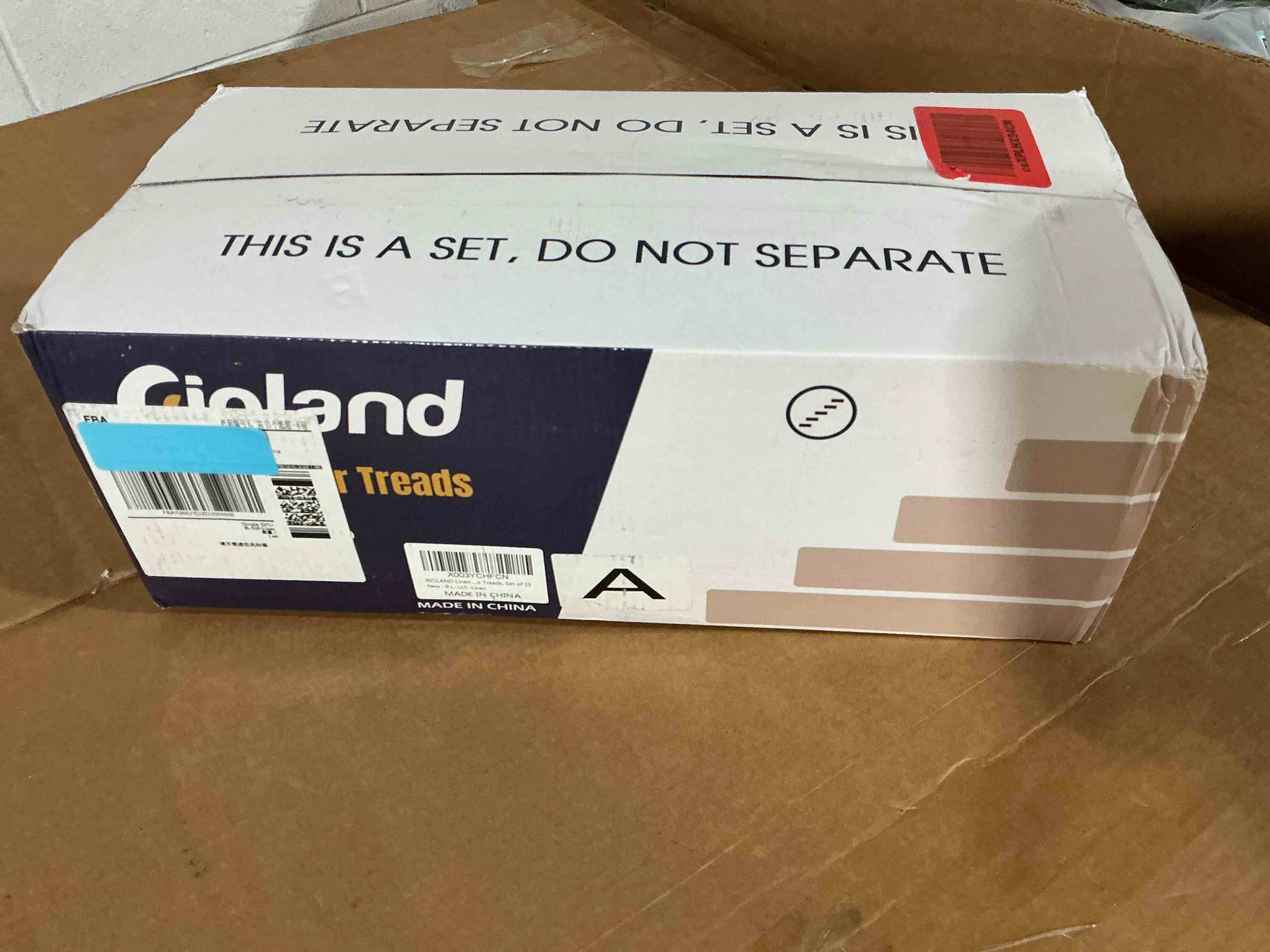 Condition photo showing New/Like New for rioland linen non-slip stair treads for wooden steps indoor, 8" x 30" (15pack) carpet stair runner for pets kids and elders set of 15 treads- 8x30 inches linen 15