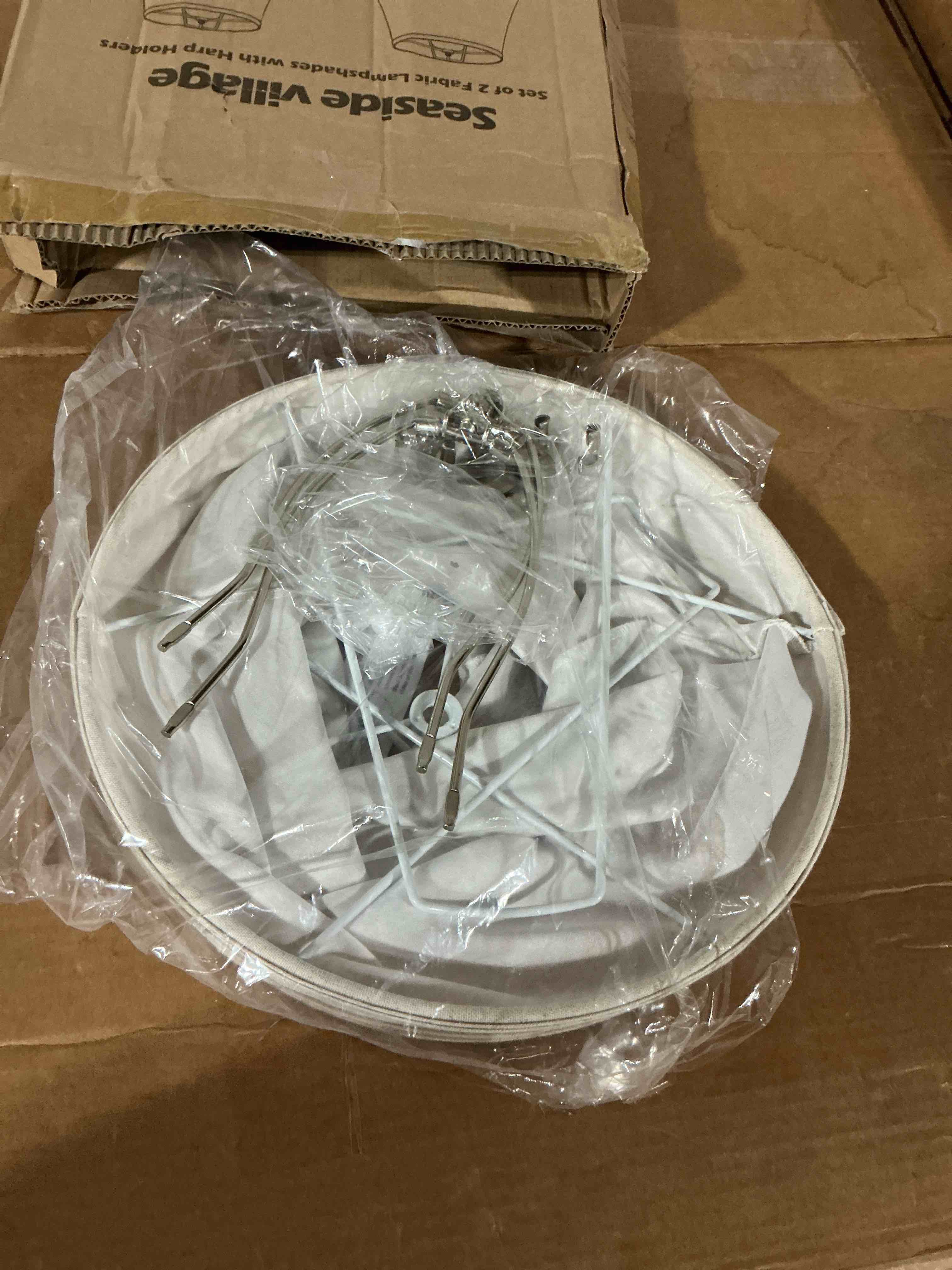 Condition photo showing Good Condition for bell lamp shades set of 2, 6"top x 13"bottom x 10"high, beige shade replacement for table lamps, floor lamps, fabric natural linen hand crafted(spider fitter), harp holders included, assembly required
