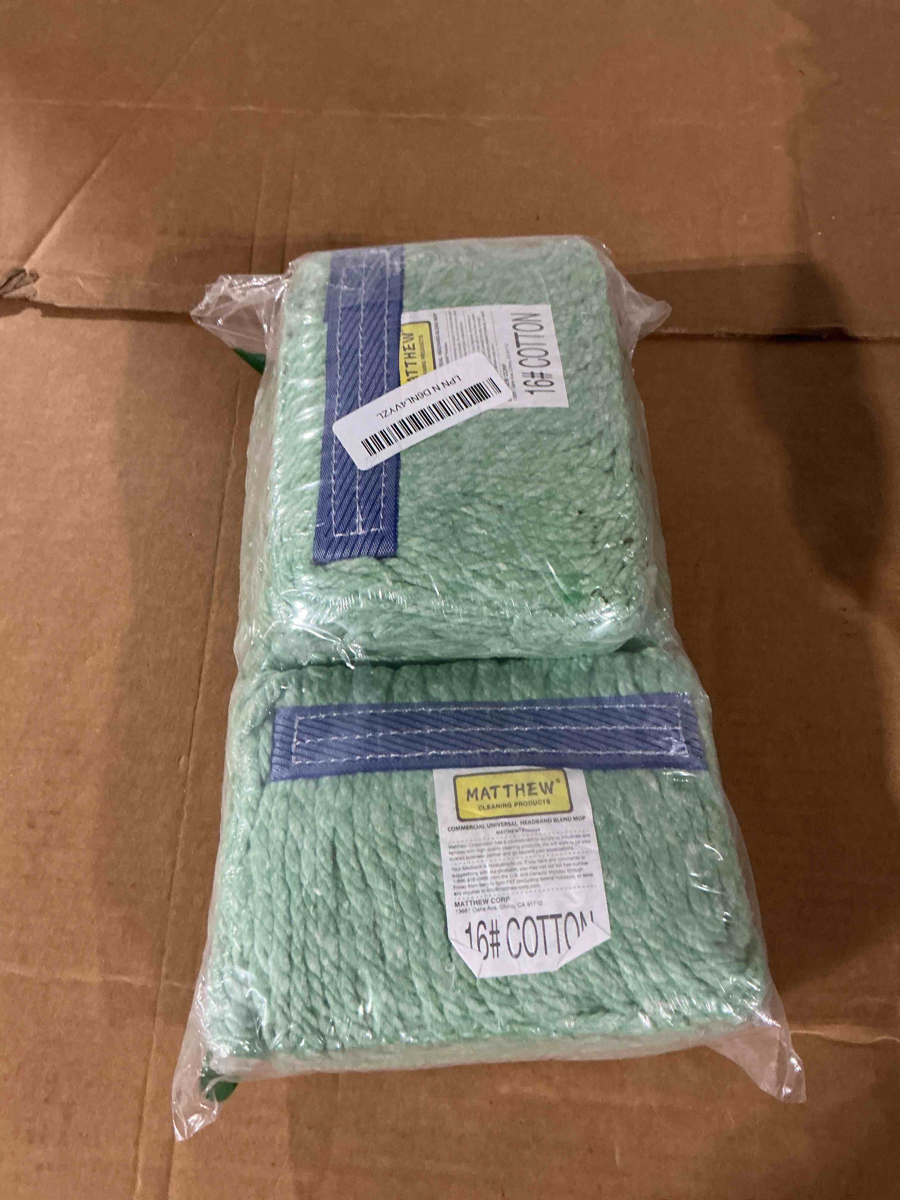 Condition photo showing New/Like New for matthew cleaning heavy duty mop head commercial replacement for general and floor cleaning , wet industrial blue cotton looped end string head refill (pack of 3) green