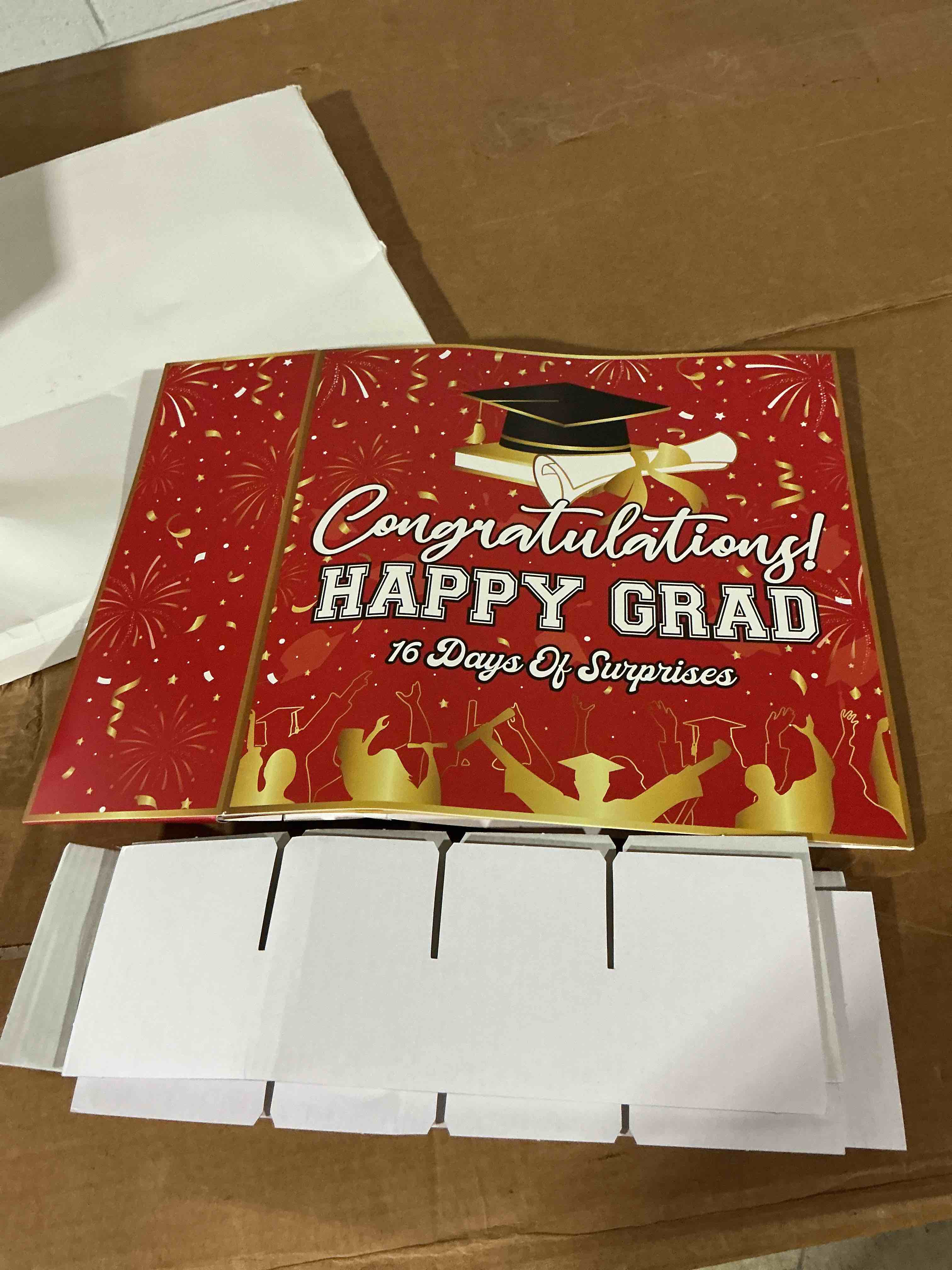 Condition photo showing Good Condition for funoofuno graduation countdown gift box 16 days fillable paper gift packaging large inner boxes empty diy graduation present calendar for graduates her him high school college(red)