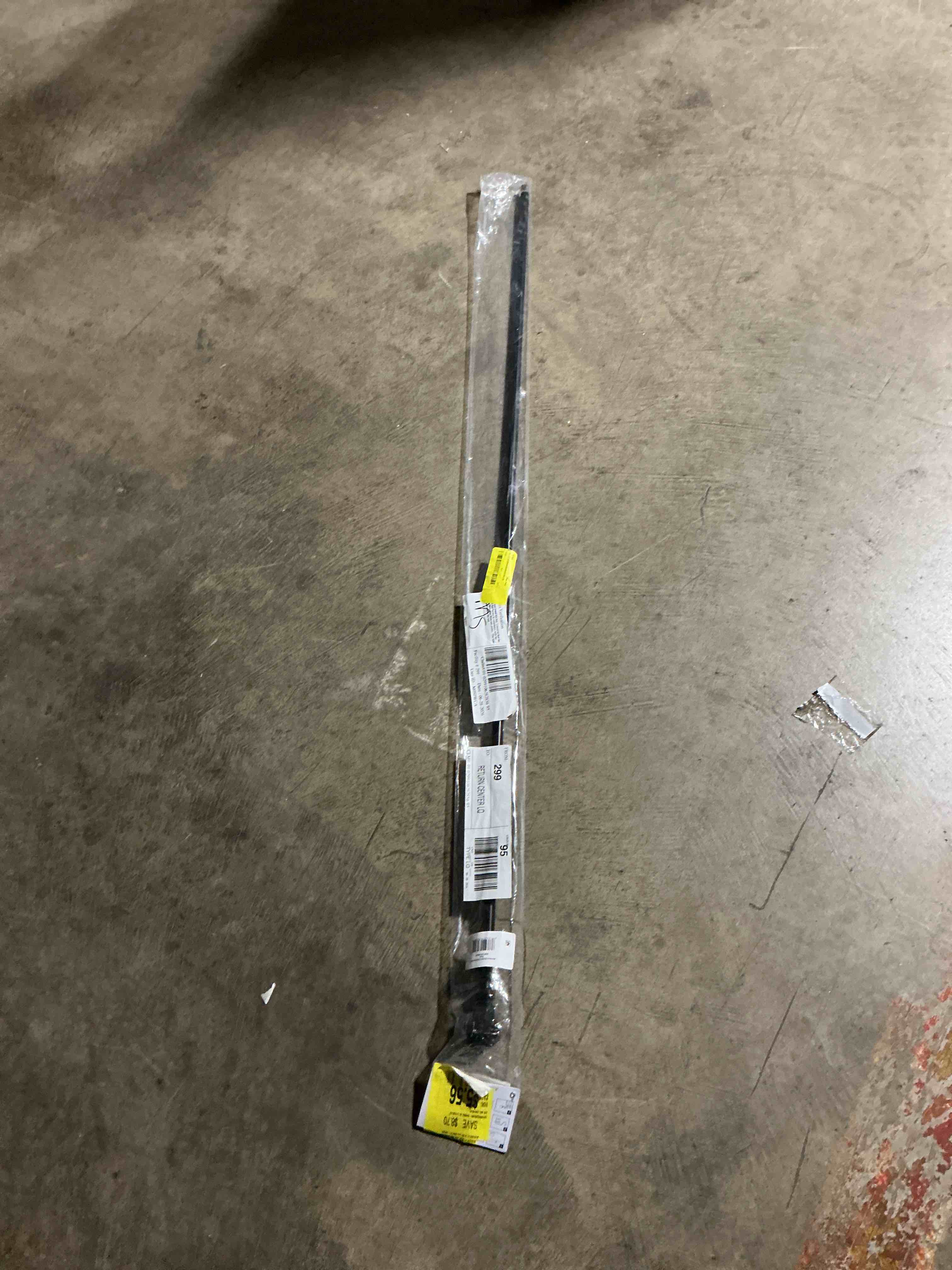 Condition photo showing As Is for mainstays 1" black square adjustable single curtain rod set, 48”-84"