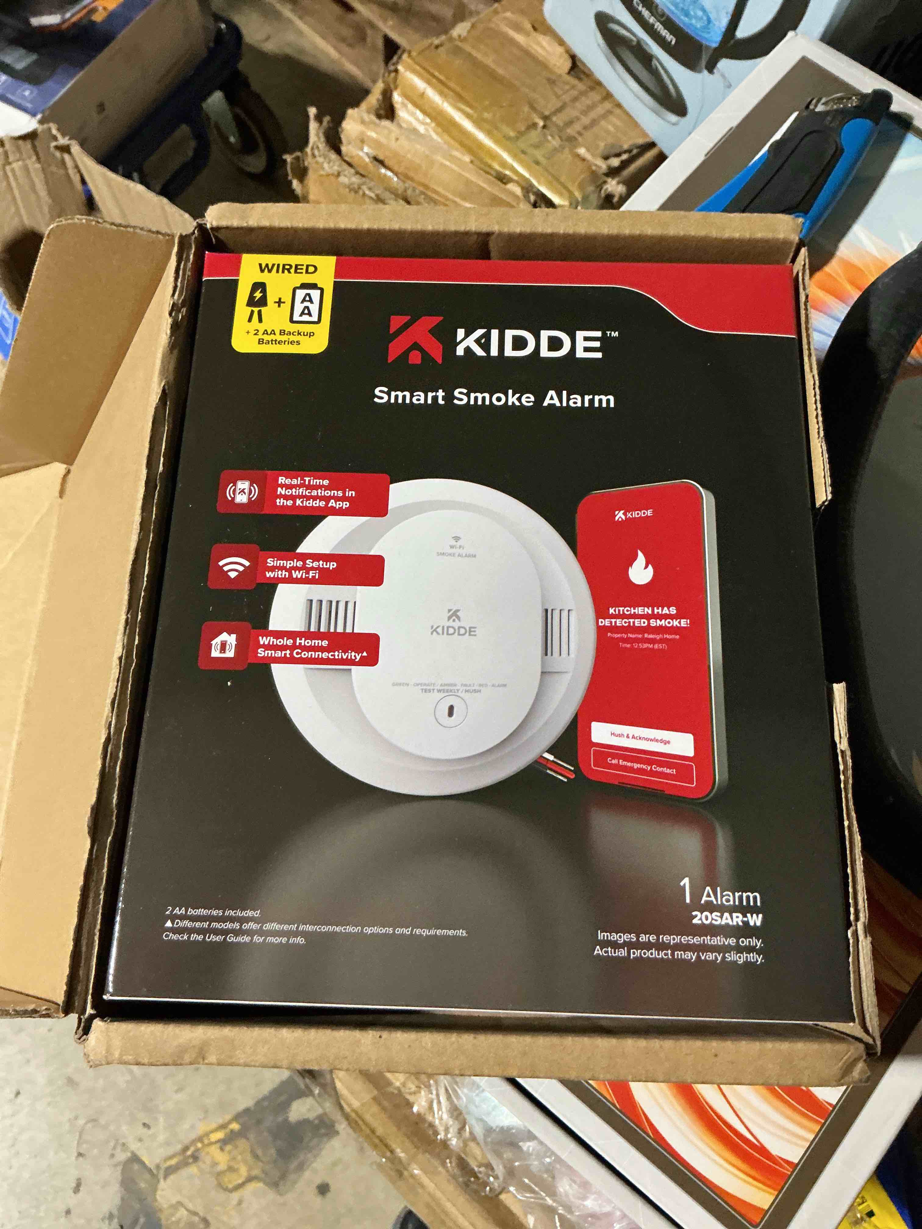Condition photo showing New/Like New for kidde hardwired kidde app enabled smart smoke detector with aa backup battery, interconnected alarm