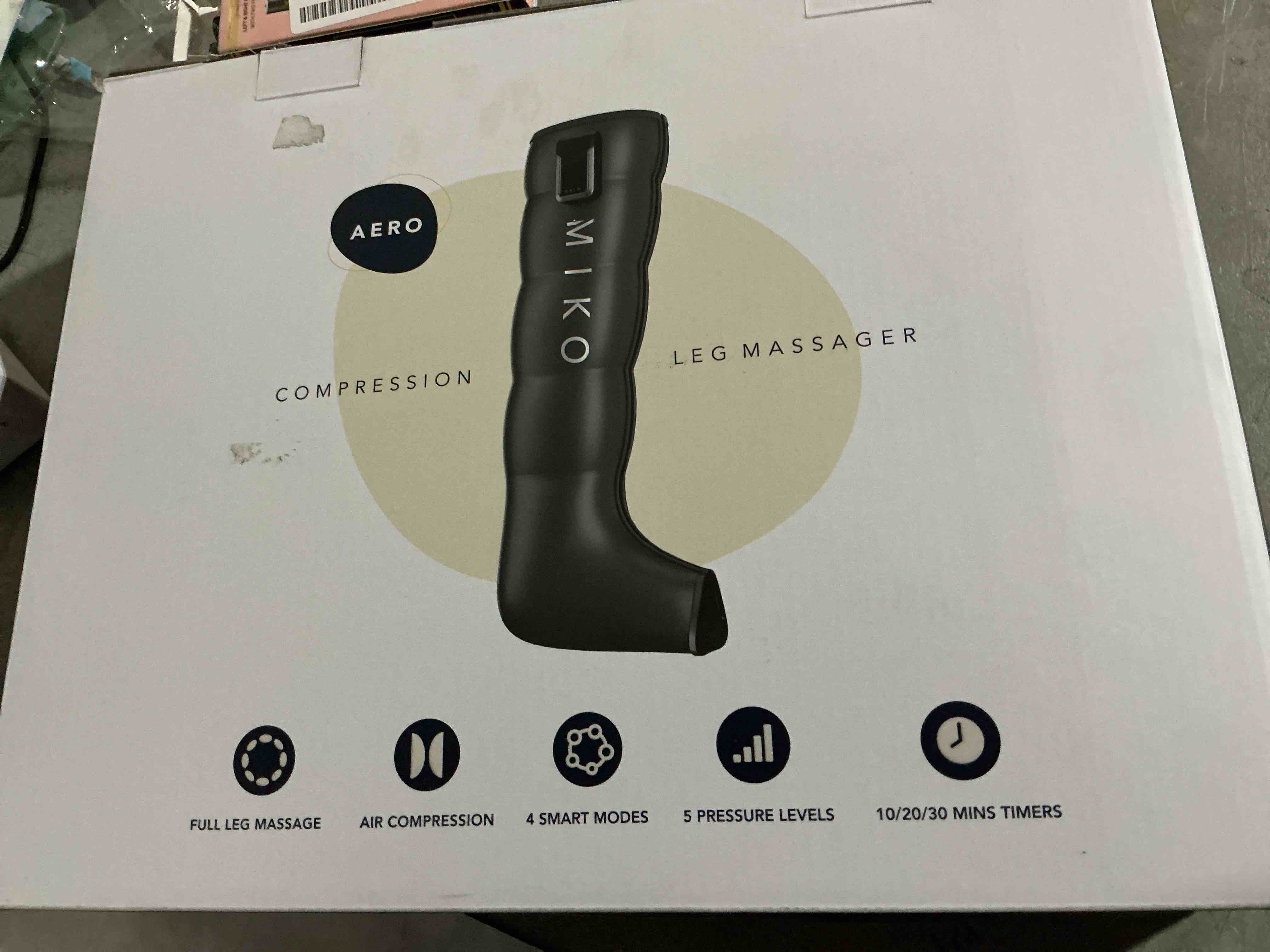 Condition photo showing New/Like New for miko compression massager with advanced airbag technology – adjustable intensity soothing heat and targeted relief for feet and legs – perfect for home and travel relaxation