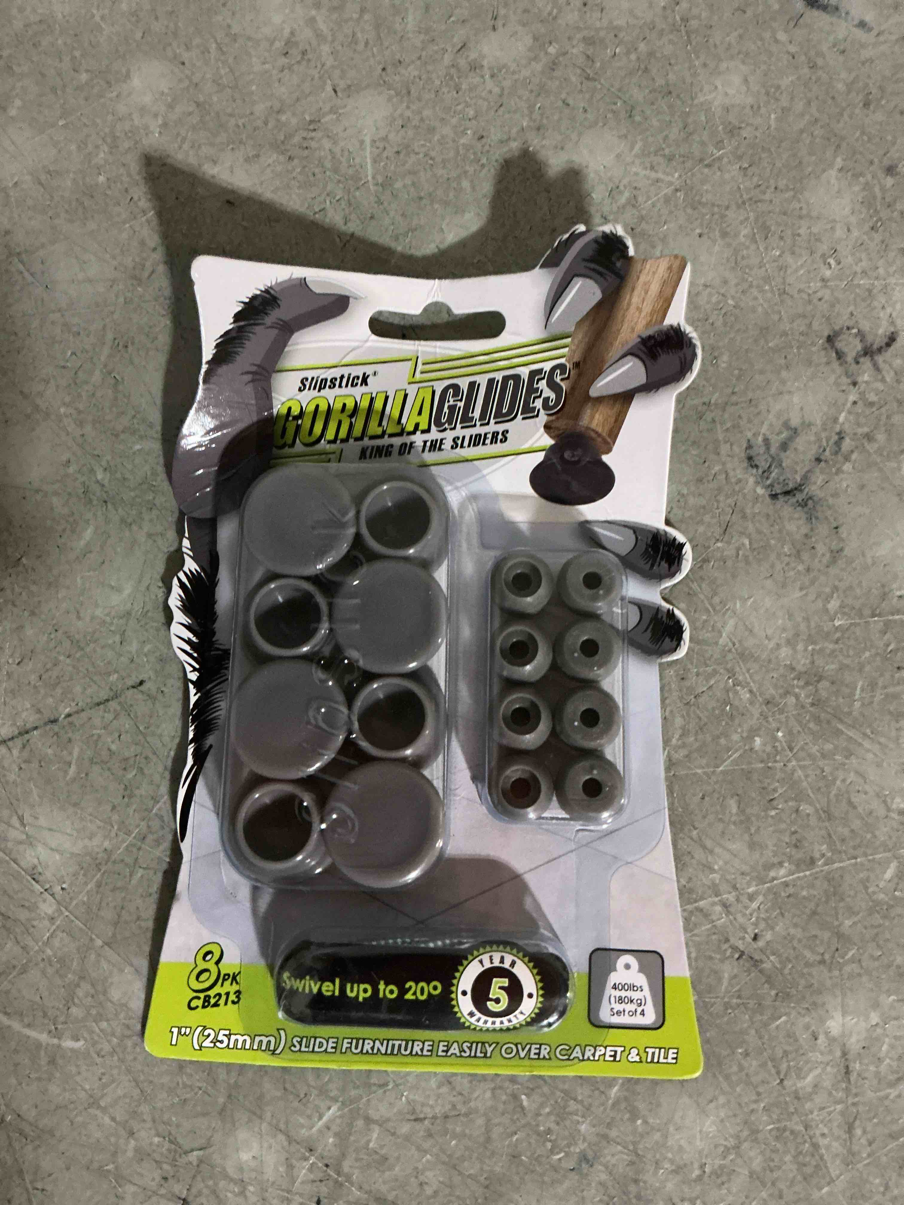Condition photo showing New/Like New for gorillaglides cb213 chair swivel sliders/floor protector glides (set of 8 swiveling glide feet) screw-on sliders for angled/slanted furniture legs, 1 inch round plastic glide 8 pack