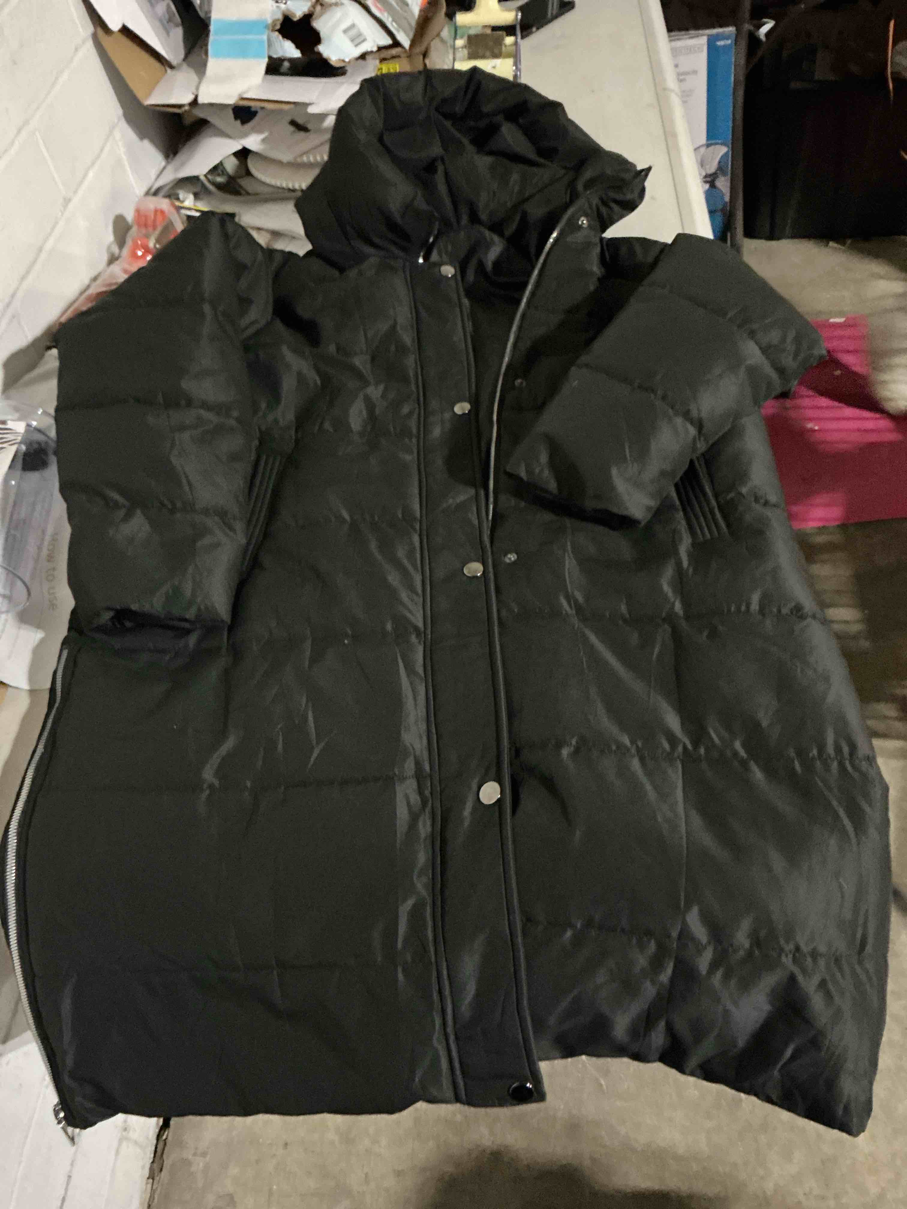 Condition photo showing Good Condition for long puffer jacket for women,2024 thickened winter coat hooded with deep pockets, ladies warm winter jacket large black- similar to stock