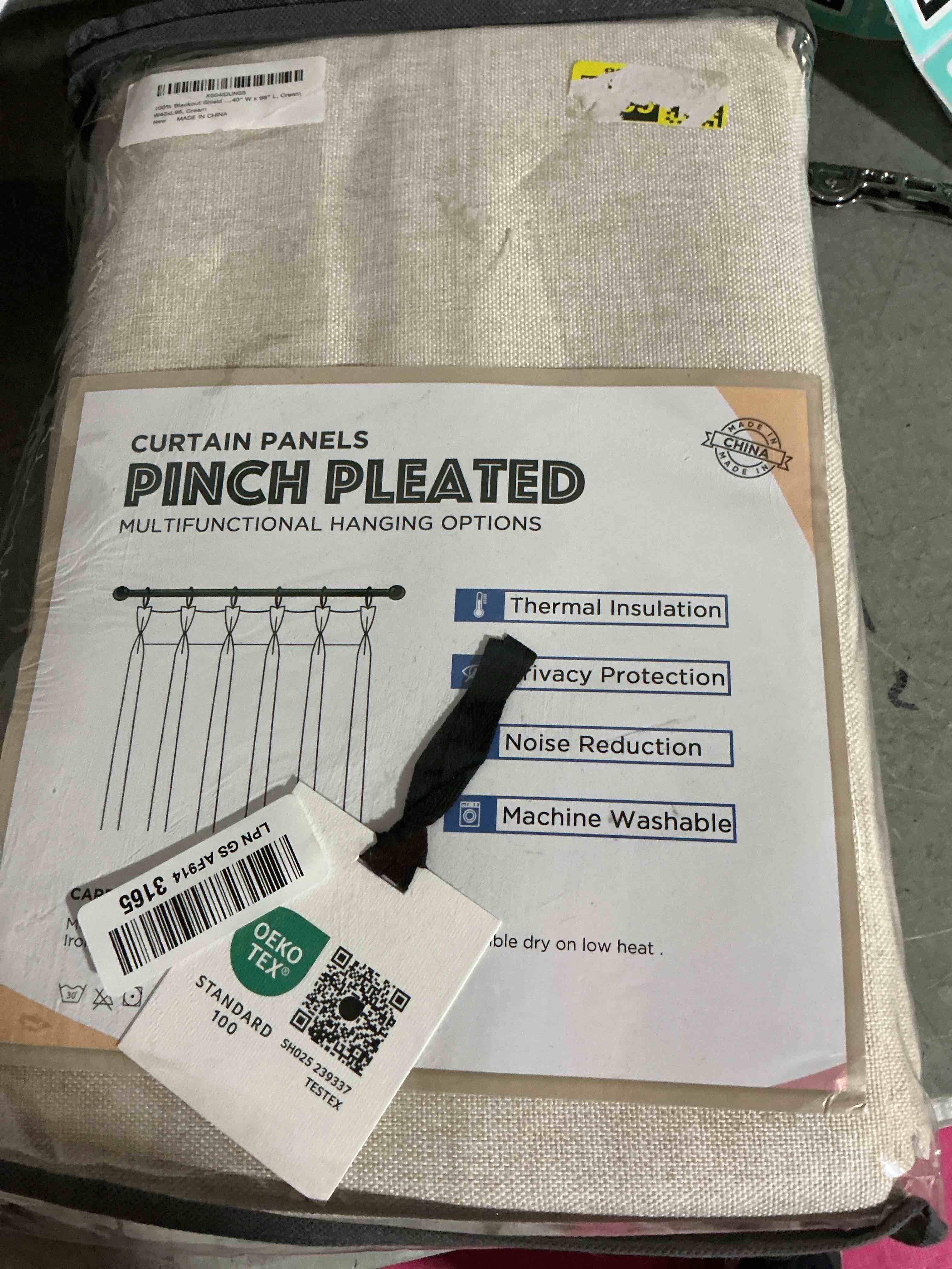 Condition photo showing New/Like New for 100% blackout shield linen pinch pleated curtains, blackout curtains 96 inch long 2 panel set, pleated drapes with hooks for bedroom & living room, 40" w x 96" l, cream alba | cream 40"w x 96"l (pack of 2)