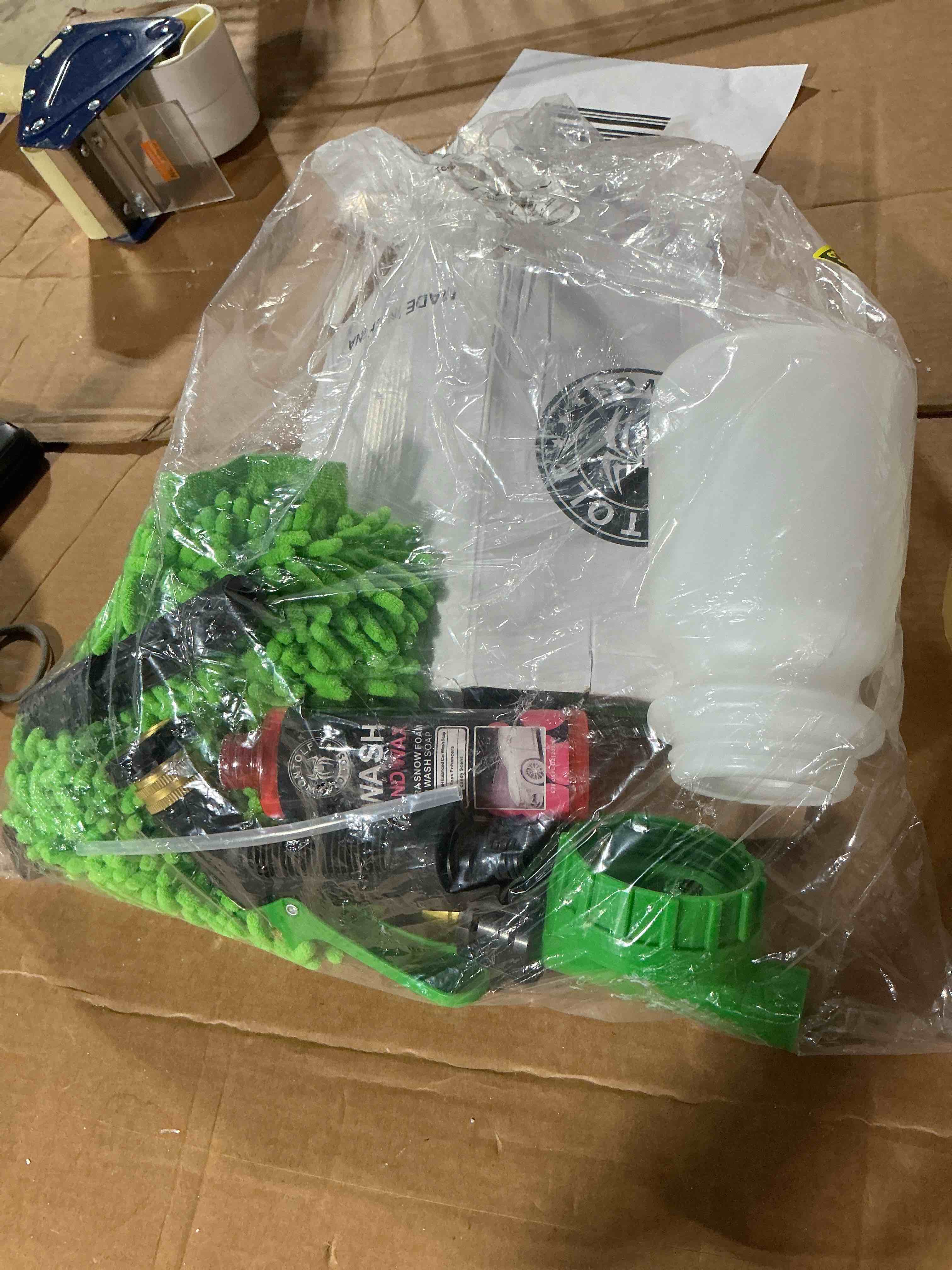 Condition photo showing As Is for wontolf car wash foam gun foam cannon sprayer kit with car wash soap, microfiber car wash mitt, storage bag - car wash kit - snow foam blaster - connects to garden hose - car accessories for men