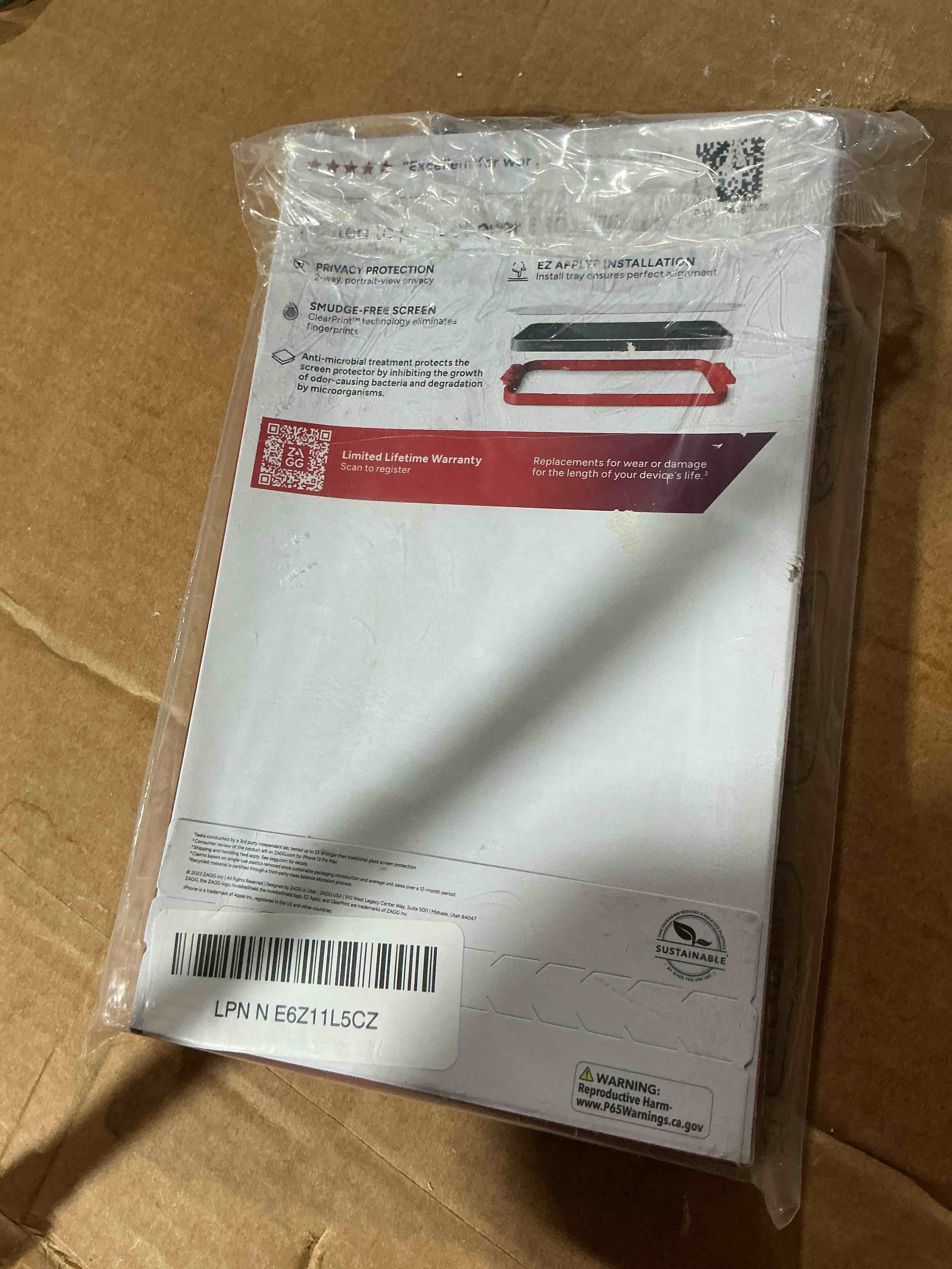Condition photo showing As Is for zagg glass elite privacy iphone 15 plus screen protector - 5x stronger with reinforced edges, 2-way privacy filter, scratch & smudge-resistant surface, invisibleshield, easy to install iphone 15 plus glass elite privacy