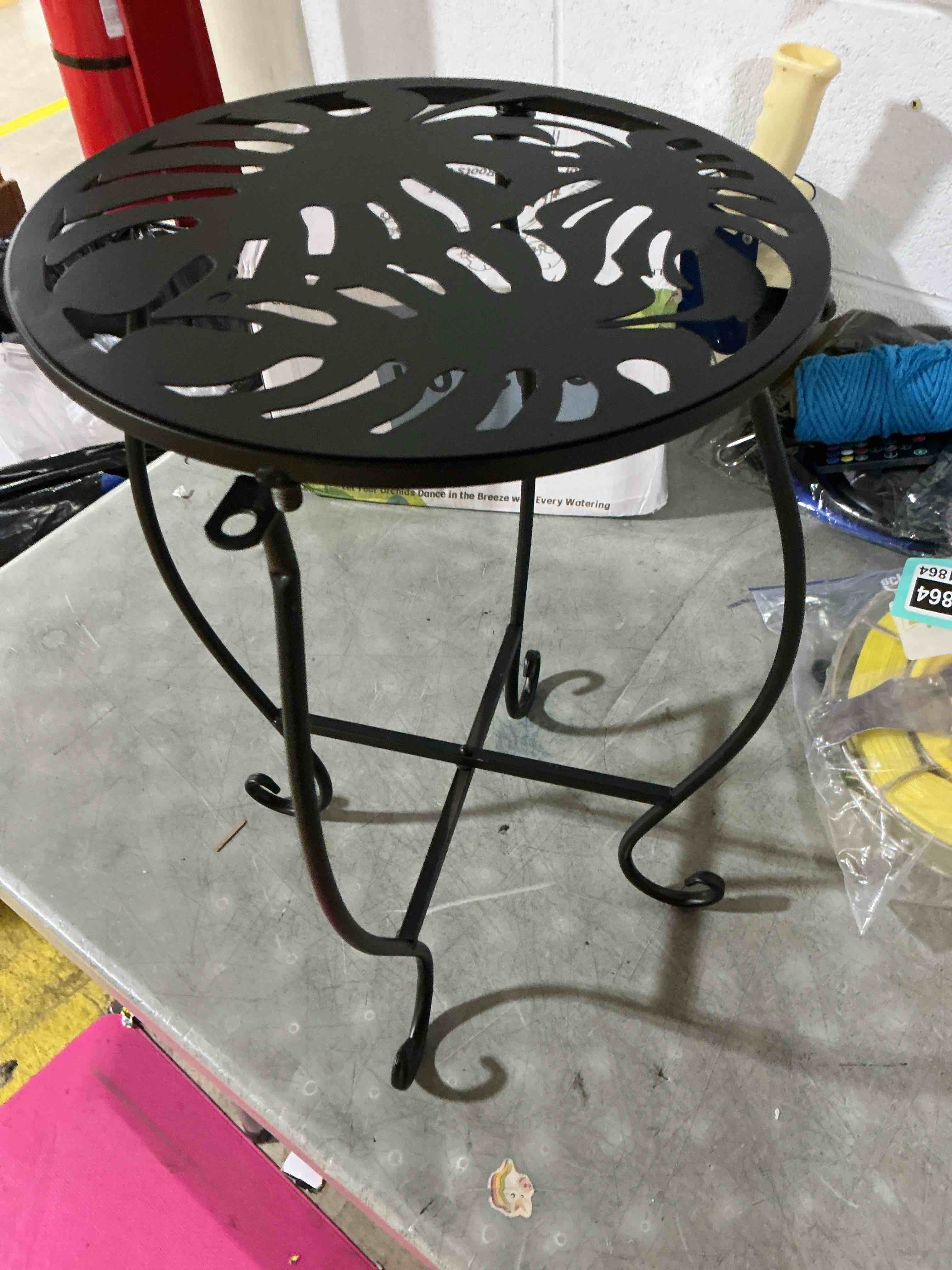 Condition photo showing Good Condition for outdoor side table for small spaces, versatile 14 inch round metal end table for patio balcony yard porch garden bedside, anti-rust and waterproof accent table for indoor outdoor use, easy assembly