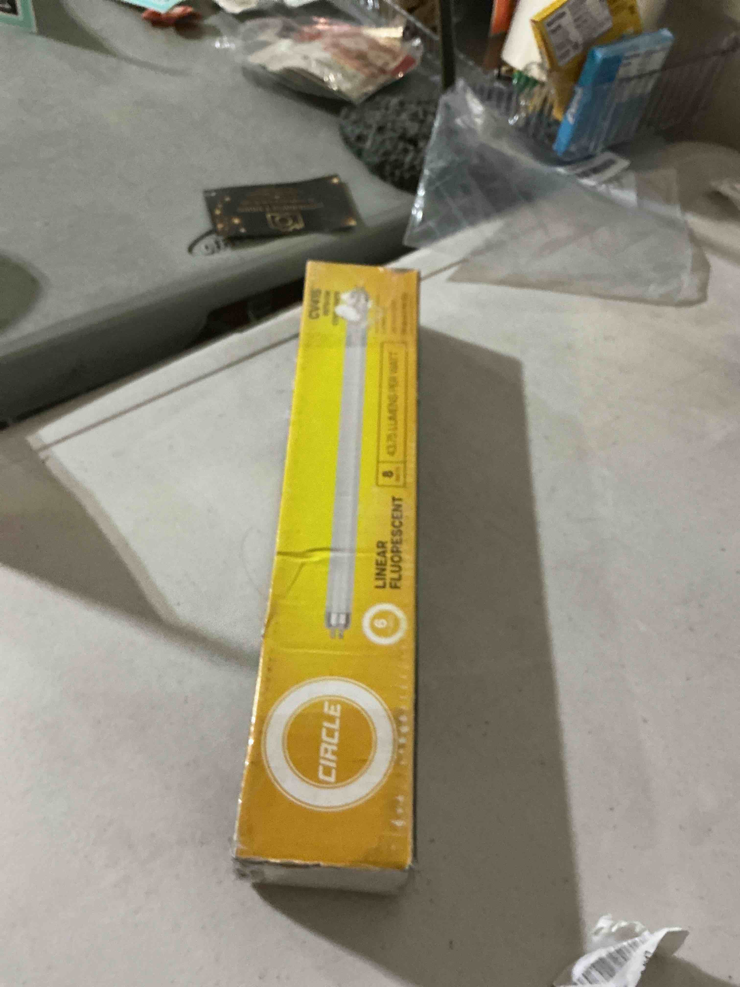 Condition photo showing As Is for f8t5 flourescent light bulbs - 12 inches under cabinet bulb - cool white 4100k 8 watt tube bulb - pack of 6