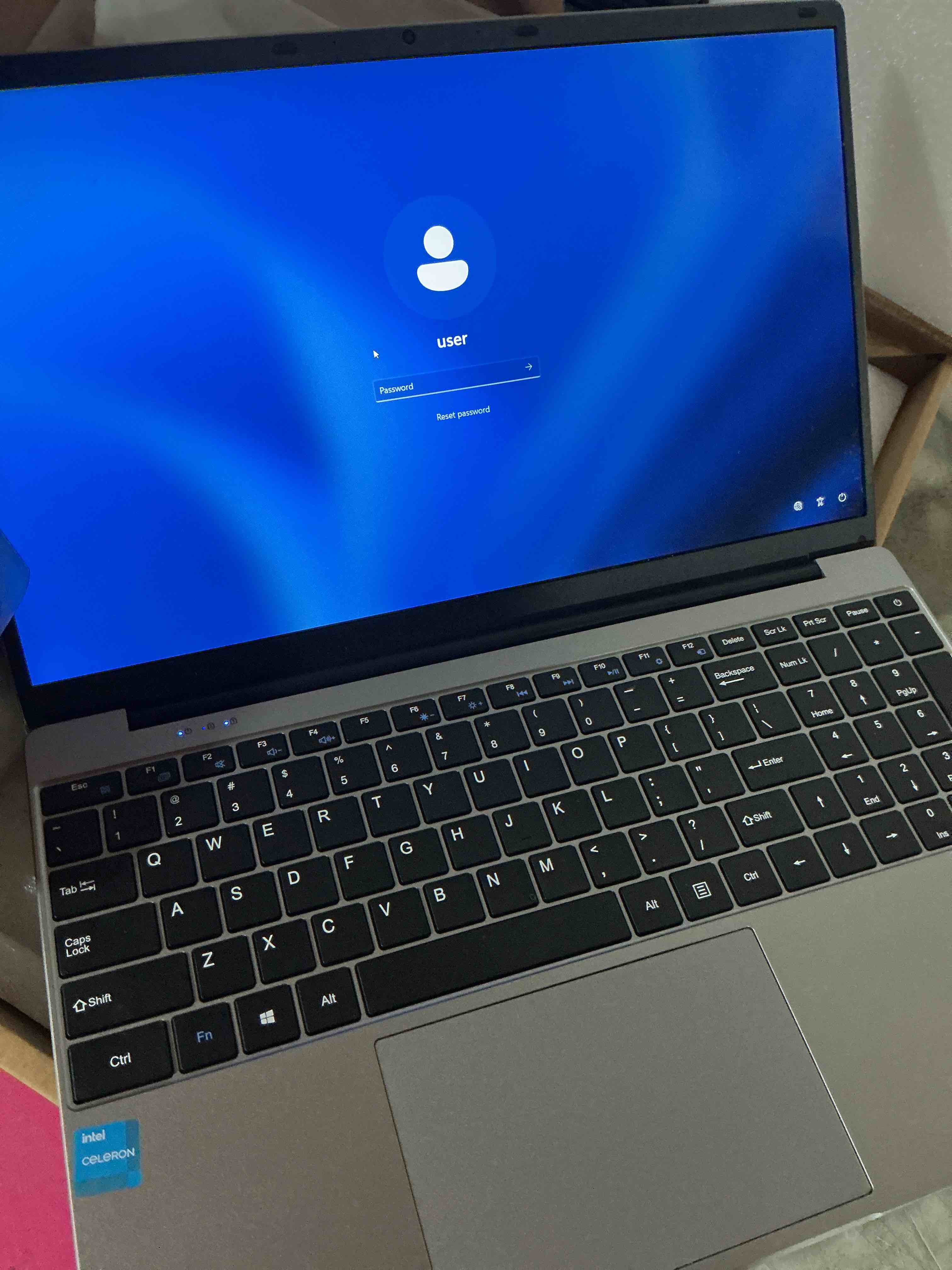 Condition photo showing Good Condition for (it’s locked) 15.6 inch windows 11 pro laptop  8gb ram 512gb ssd  intel celeron  fhd ips display  ultra slim notebook  dual-band wifi  hdmi  webcam