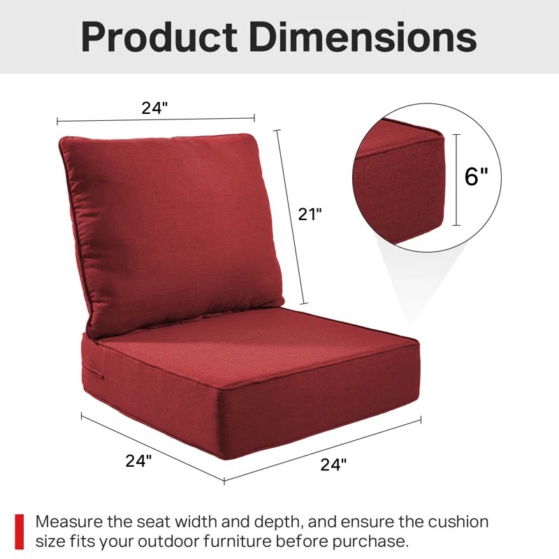 Deb Outdoor 6" Thick Cushion Set - Back Cushions And Seat Cushions Set Size: 2, Cushion Color: Red