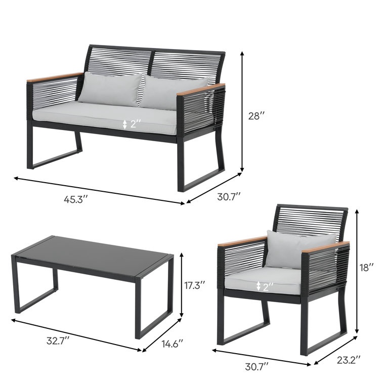 (incomplete) Darcella High-Density Polyethylene (HDPE) Wicker 4 - Person Seating Group with Cushions