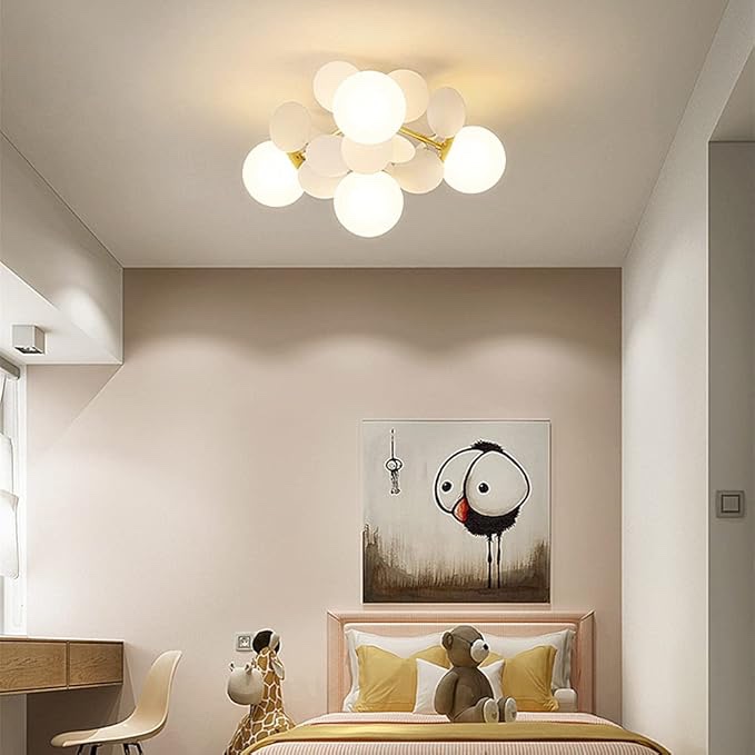 ( similar photo) SUSUO Contemporary Branch Designed Chandelier, 18.5" W Pure White Flush Mount Light Modern Close to Ceiling Fixture with 4 Glass Globe Lampshade for Bedroom Hallway Foyer