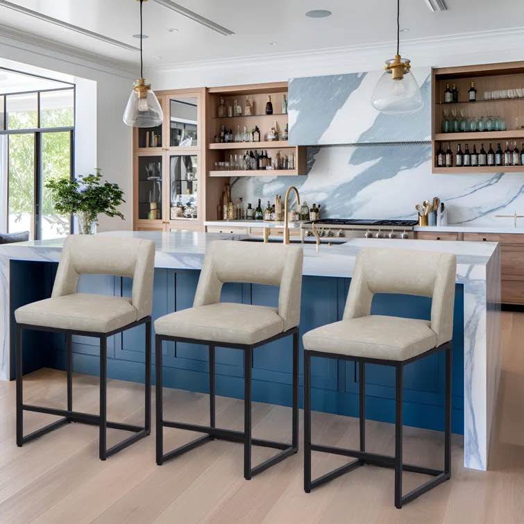 ( 2 pcs) 24 Inch Fresh Look Upholstered Faux Leather Couner Height Bar Stools With Metal Frame