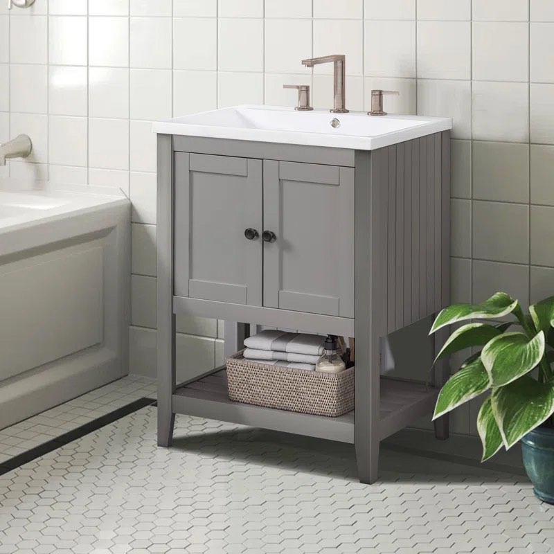 ( only base) Jeltje 23.7'' Free-standing Single Bathroom Vanity with Ceramic Vanity Top