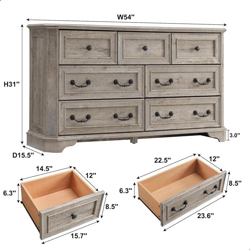 Armaan Vintage Farmhouse 7 Drawers Dresser