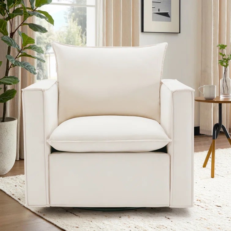 Louretha 34" Wide Fabric Upholstered Swivel Armchair