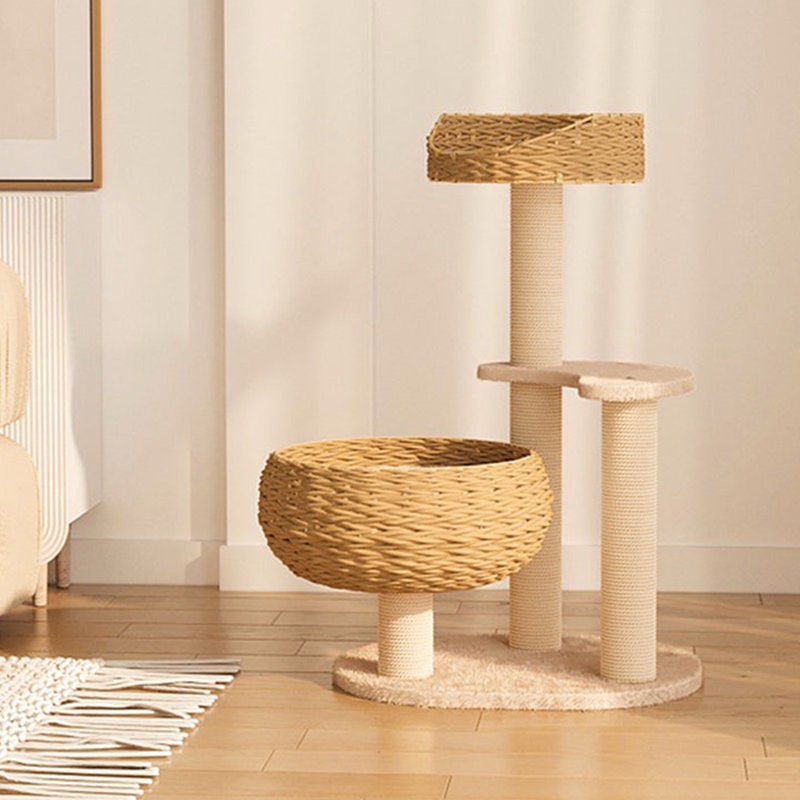 Sleeping in the Bowl Cat Tree with Basket Beds and Cushion, Cute Cat Tower with Cat Scratching Post