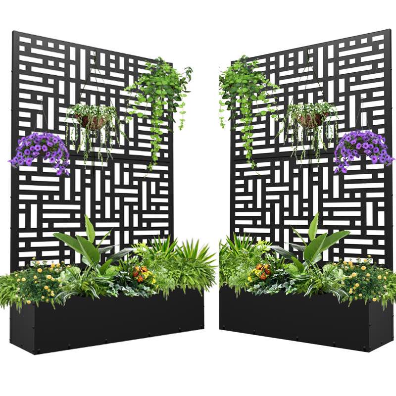 privacy screen. metal planter box JJ00486- bk- 2 pc