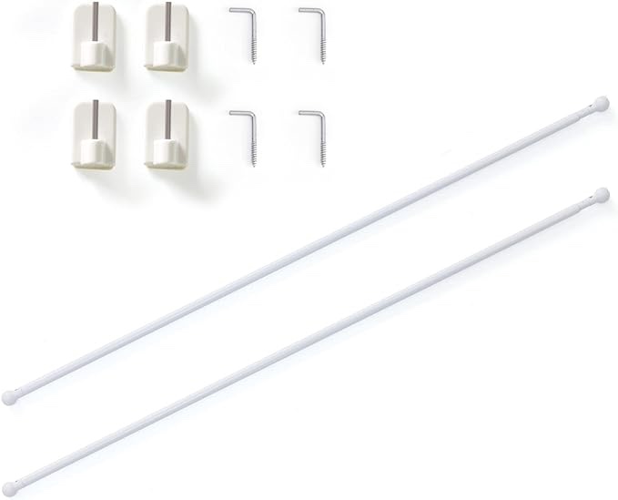 jinchan French Door Curtain Rods White Magnetic Rod No Drill Adjustable Cafe Rod Metal Rod for Door Front Door Patio Hard Ware Multi-Use Four Adhesive Hooks Tool Free for Tier Curtain 26 to 48 Inch