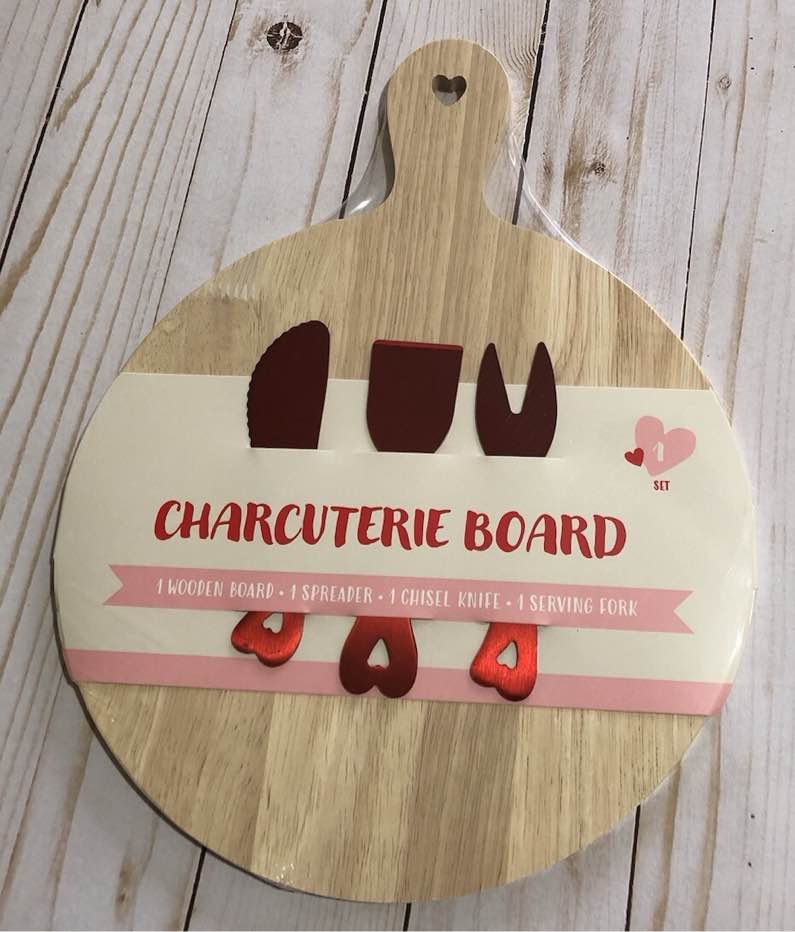 Charcuterie Board Set Heart Cutout Wooden & Red Metal Date Night Love