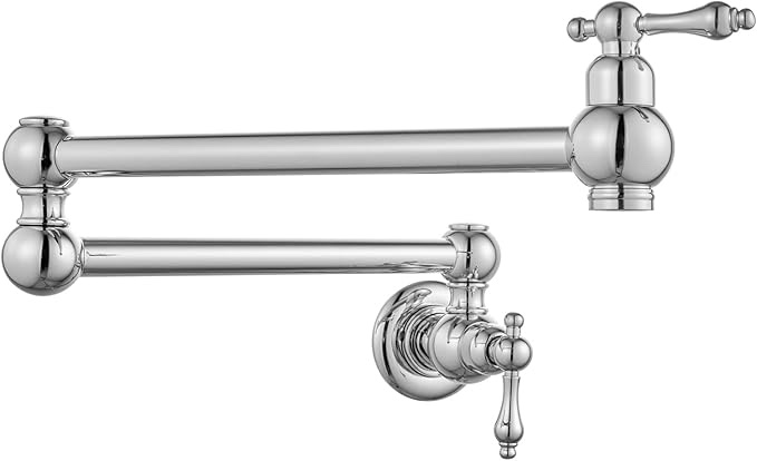 Polished Chrome Single Hole Wall Mounted Sink Faucet, 360 Degree Swivel Double Articulating Swing Arm