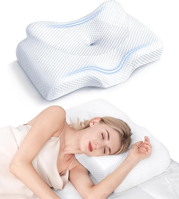 Heating Soft Thin Neck Cervical Pillow for Pain Relief Adjustable Height, 4&2.5 inch Contour Memory Foam Pillow Ergonomic Orthopedic Sleeping Pillow for Side Back Stomach Sleepers