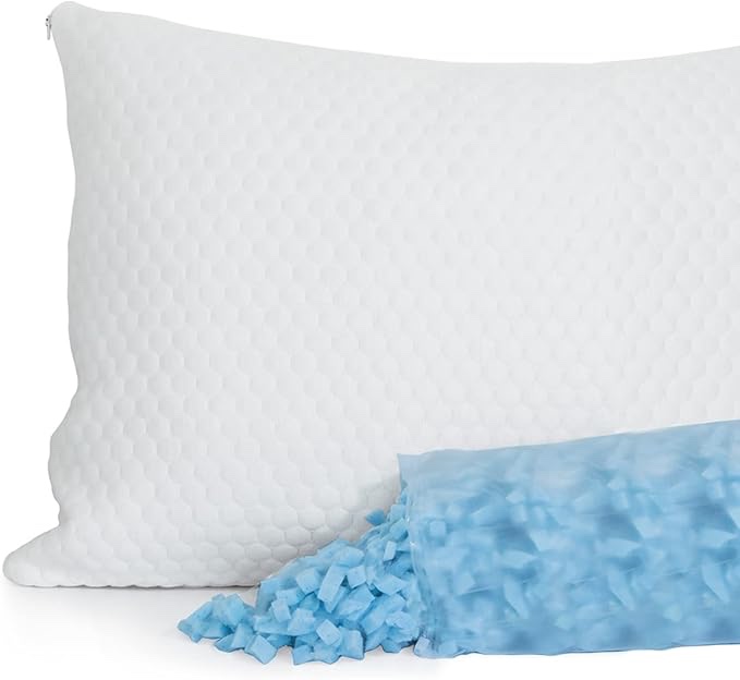 Aizee Shredded Memory Foam Pillow-Adjustable Loft for Sleeping or Hug, Washable Cover from Bamboo Derived Rayon, Queen Size