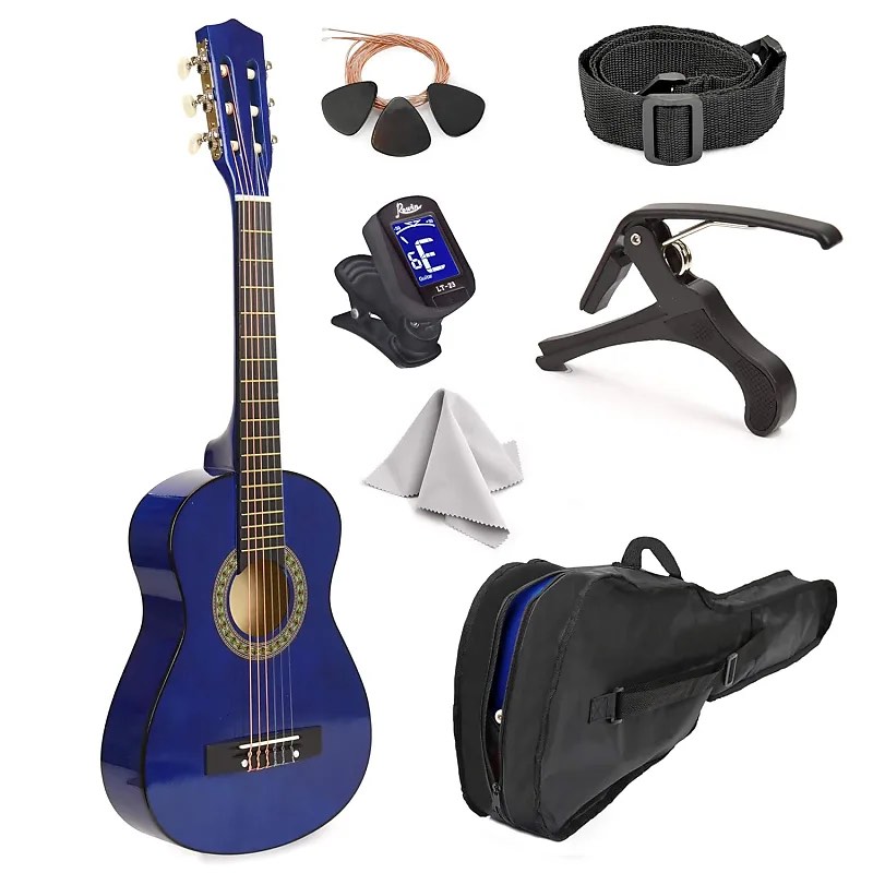 Wood Guitar With Case And Accessories For Kids/Boys/Girls/Teens/Beginners (Blue)