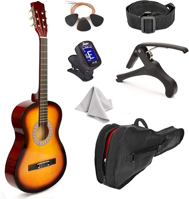 30" Wood Guitar with Case and Accessories for Kids/Girls/Boys/Beginners (Sunburst)