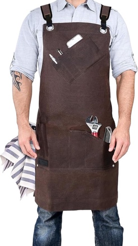 TICONN Heavy Duty Waxed Canvas Apron, 160z Thick Canvas Multi-Functional Work Apron for Woodworking, Metalworking (Standard, Brown)
