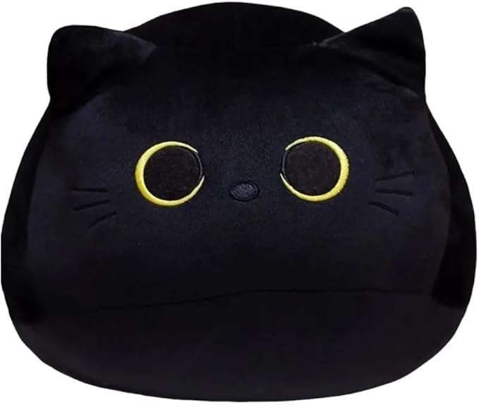 Mochi Cat Plush: 12” Soft Cute Cat, Plush Stuffed Animal Kawaii Cushion for Home Decor, Birthdays (Black)