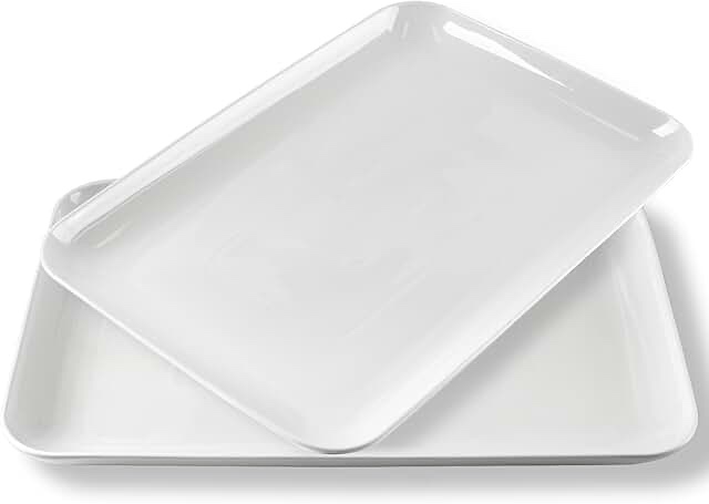DELLING Large Serving Platter Set 16/14/12inch Large Serving Tray - Rectangular White Serving Trays for Party, Sushi, Oven Safe Dinnerware Set of 3, White