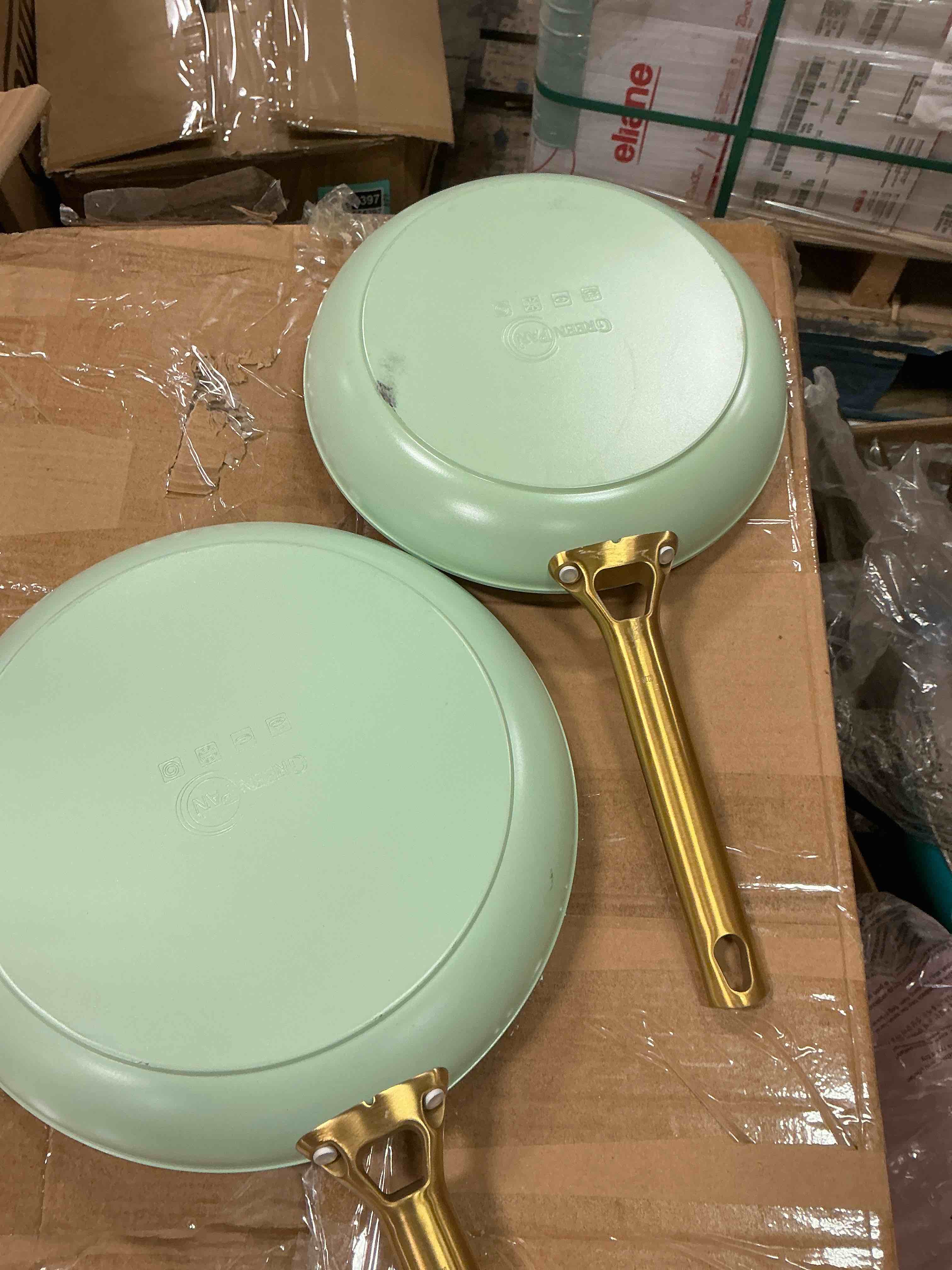 GreenPan Reserve Hard Anodized Healthy Ceramic Nonstick 10" and 12" Frying Pan Skillet Set, Gold Handle, PFAS-Free, Dishwasher Safe, Oven Safe, Green