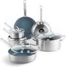 GreenPan Treviso Stainless Steel Healthy Ceramic Nonstick, 10 Piece Cookware Pots and Pans Set, PFAS-Free, Clad, Induction, Dishwasher Safe, Silver (B09GP81GVJ)