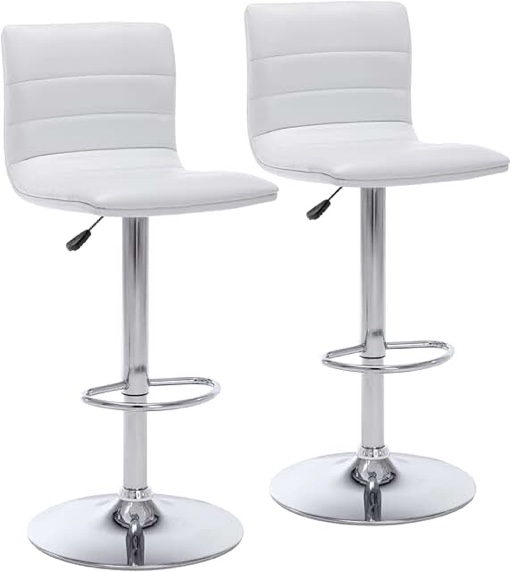 Vogue Furniture Direct PU Leather Bar Stools, Modern Square Adjustable Swivel Barstools with Back, Armless Airlift Counter Height Bar Chairs for Kitchen Dining Set of 2 (Pearl White)