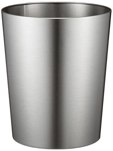 iDesignRound Metal Waste Basket, The Patton Collection – 8" x 8" x 9.7", Brushed Stainless Steel