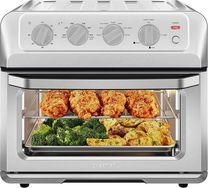 Chefman Air Fryer Toaster Oven Combo, 7-In-1 Convection Oven Countertop 20 Qt Oven Air fryer, Cook a 10 Inch Pizza, Air Fry 2 lb. of Chicken Wings, Toast, Broil, Auto Shutoff, Stainless
