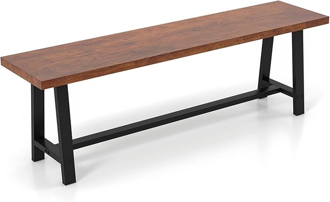 Wood Dining Bench, 3 Person Entryway Shoe Bench with Metal Frame, Rectangular End of Bed Bench, (See Description )Farmhouse Indoor Bench for Hallway, Living Room & Dining Room 