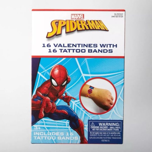 Spider-Man 16 valentines with 16 tattoo bands 