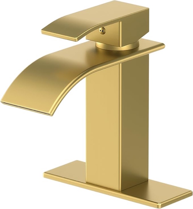 Bathroom Faucet Brushed Nickel Modern Waterfall Bathroom Sink Faucet with Single Handle Suitable for 1 or 3 Holes,Supply Deck Plate and Hose