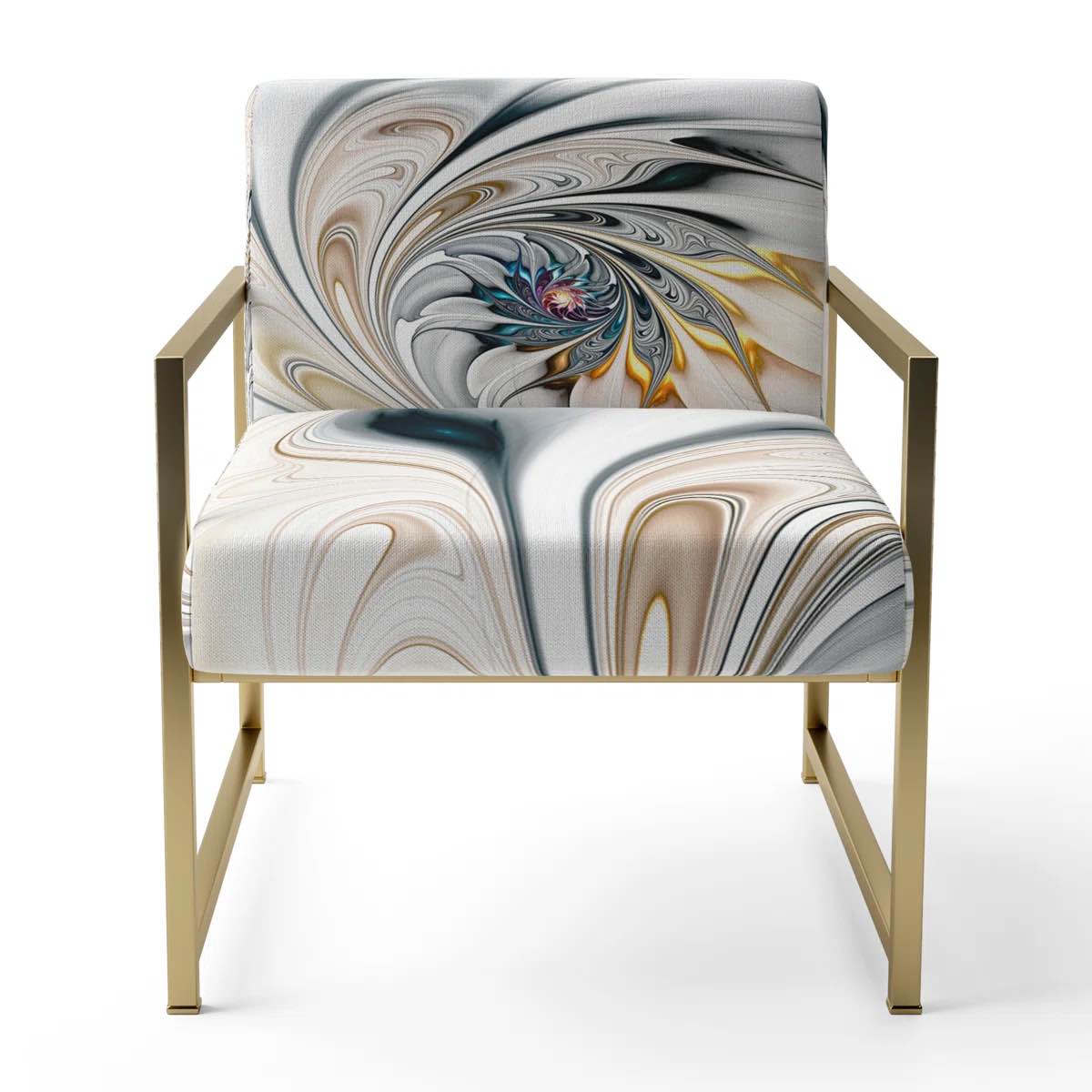 Dilsey White Stained Glass - Abstract Stained Glass Upholstered Metal Arm Chair
