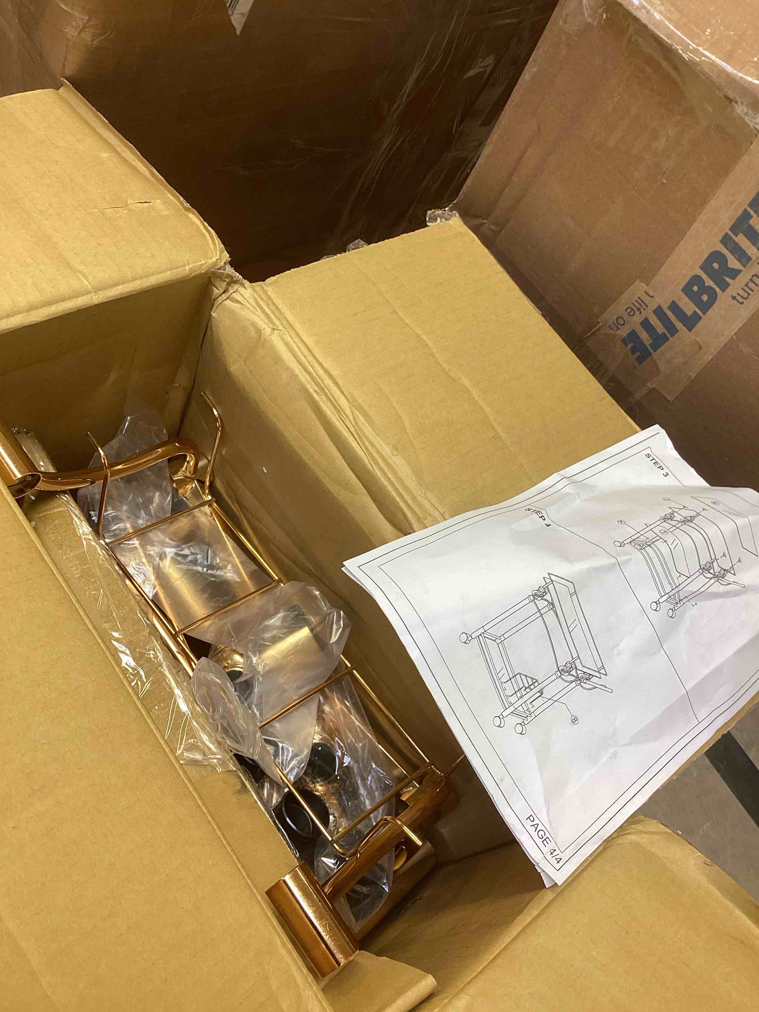 Condition photo showing As Is for Riggle Rectangular Serving Bar Cart in Gold Plated and Clear