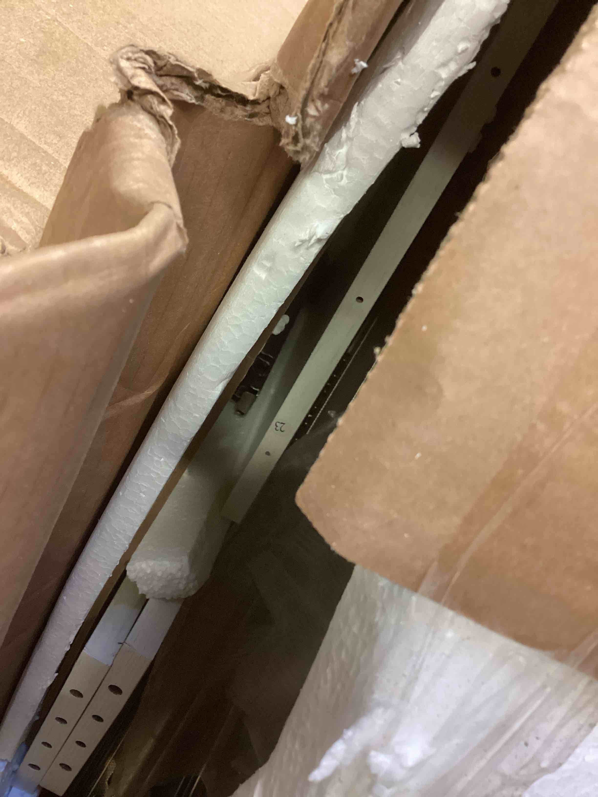 Condition photo showing As Is for (incomplete box 2) AMERLIFE Queen Murphy Bed with Storage & Charging Station, Farmhouse Murphy Cabinet with Foldable Panel, Noisy Free, for Guest Bedroom, Living Room, Office, Distressed White
